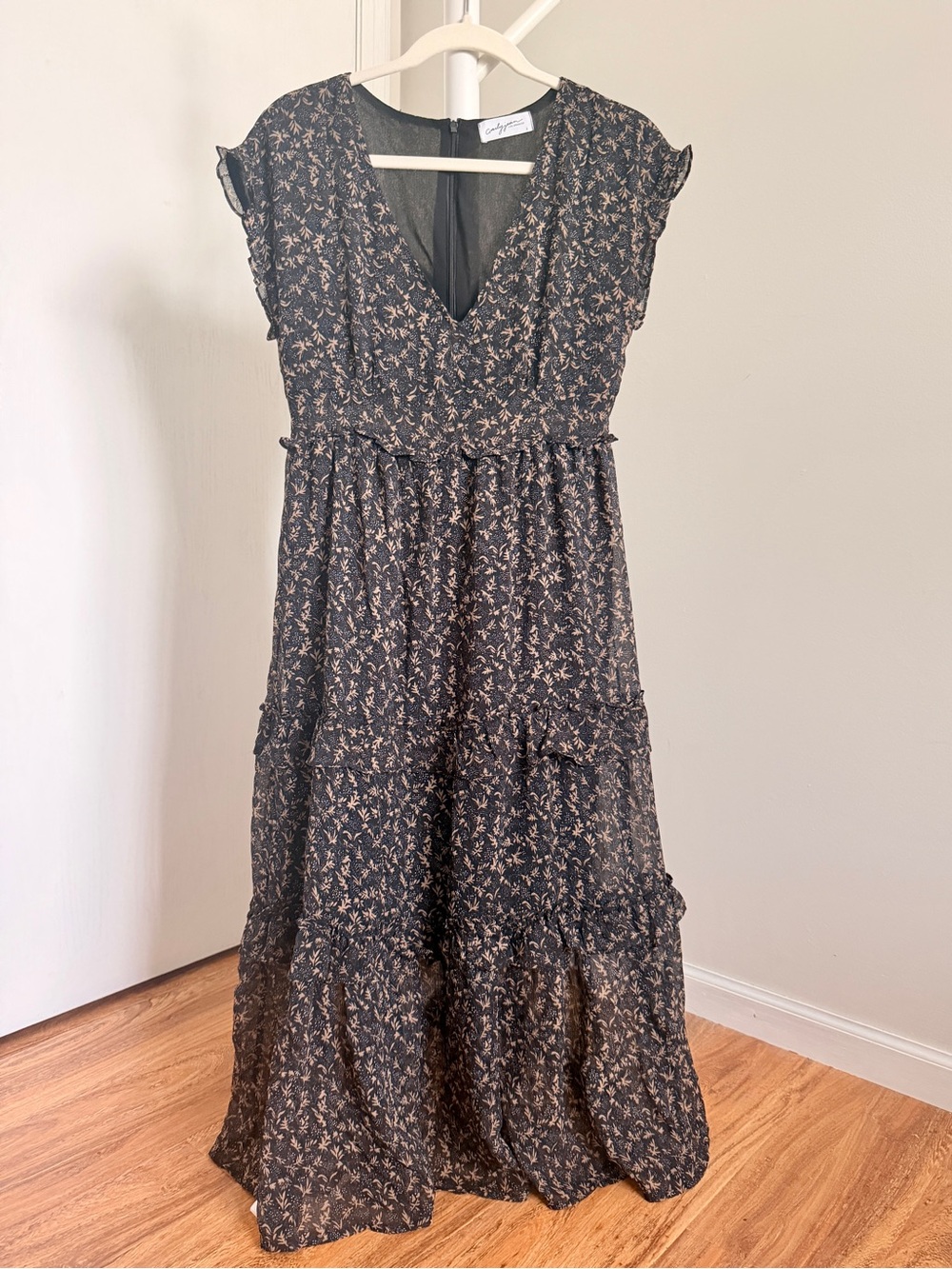 Carly Jean Los Angeles Black Maxi Dress with Floral Print